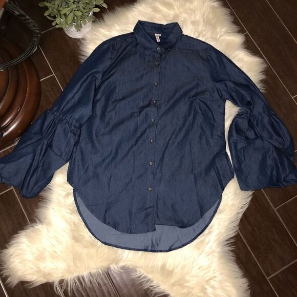 Star Style puffy sleeved button down sz large - Picture 1 of 6
